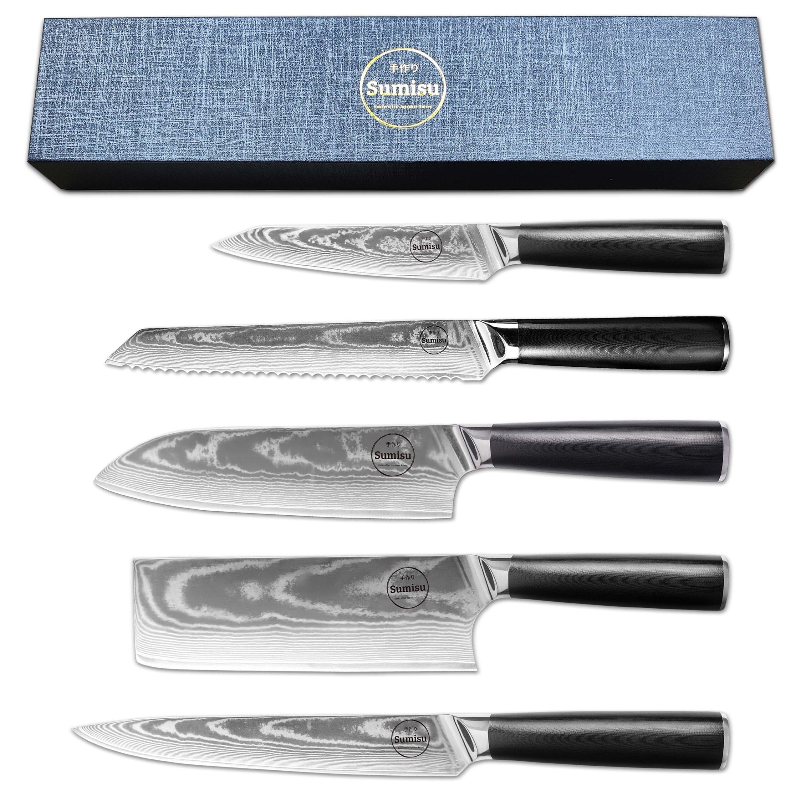 Sumisu Knives 5-delig Black incl. Broodmes met verpakking Sumisu Knives 5-delig Black incl. Broodmes met verpakking