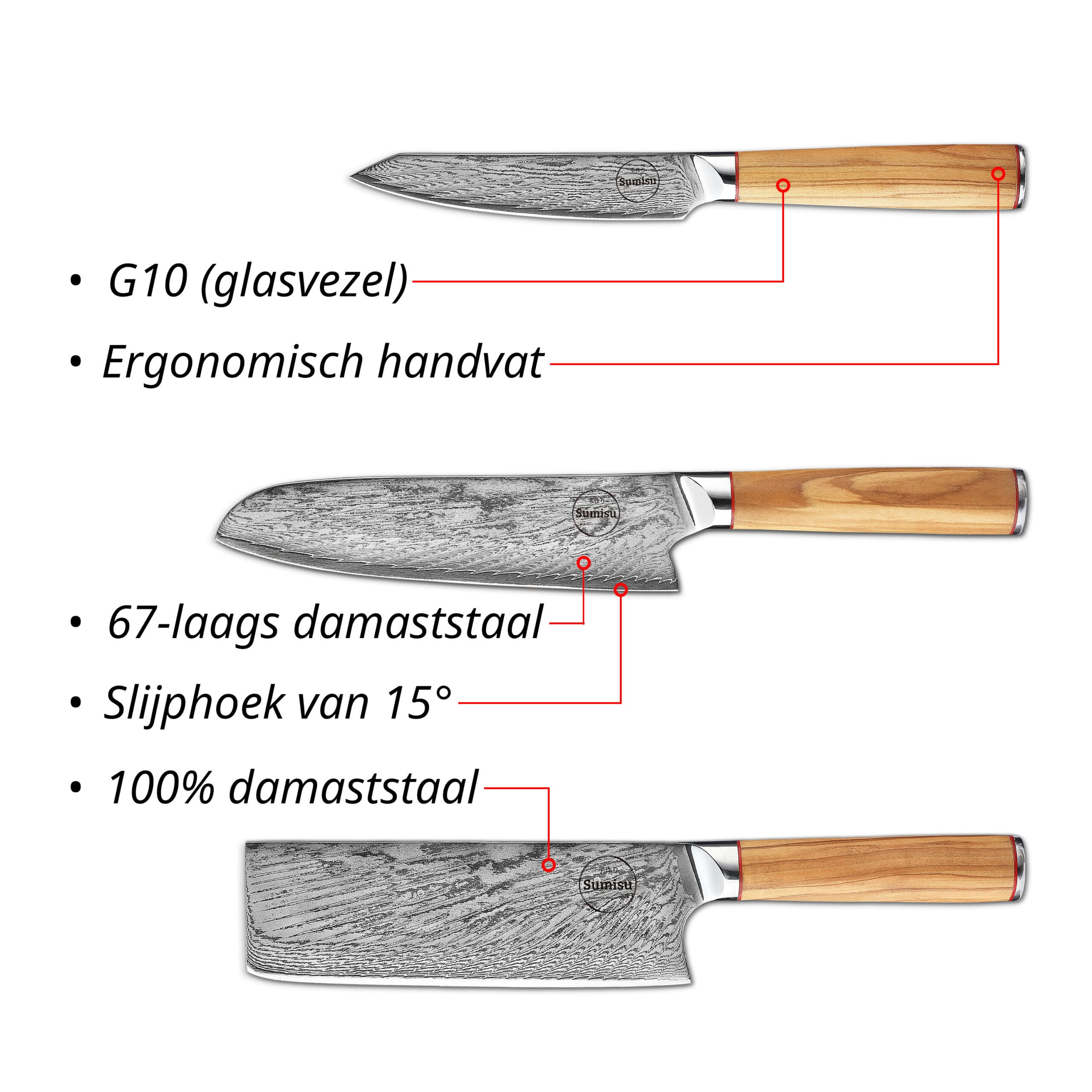 Sumisu Knives 3-delig Wood - hobbykok USP Sumisu Knives 3-delig Wood - hobbykok USP
